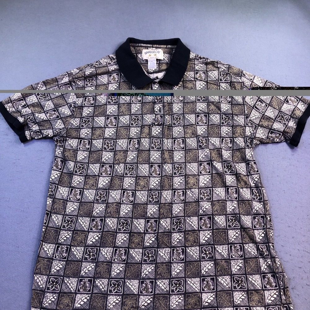 Bamboo Cay Shirt Men XL Black Floral Hawaiian Fine Resort Wear Beach Golf Polo